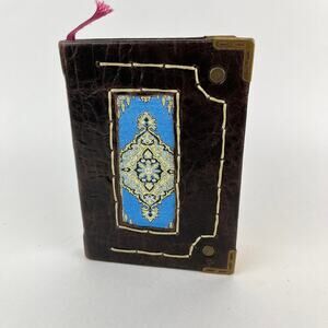 Leather Bound Hand Made Journal with Inset Woven Applique & Brass Corners